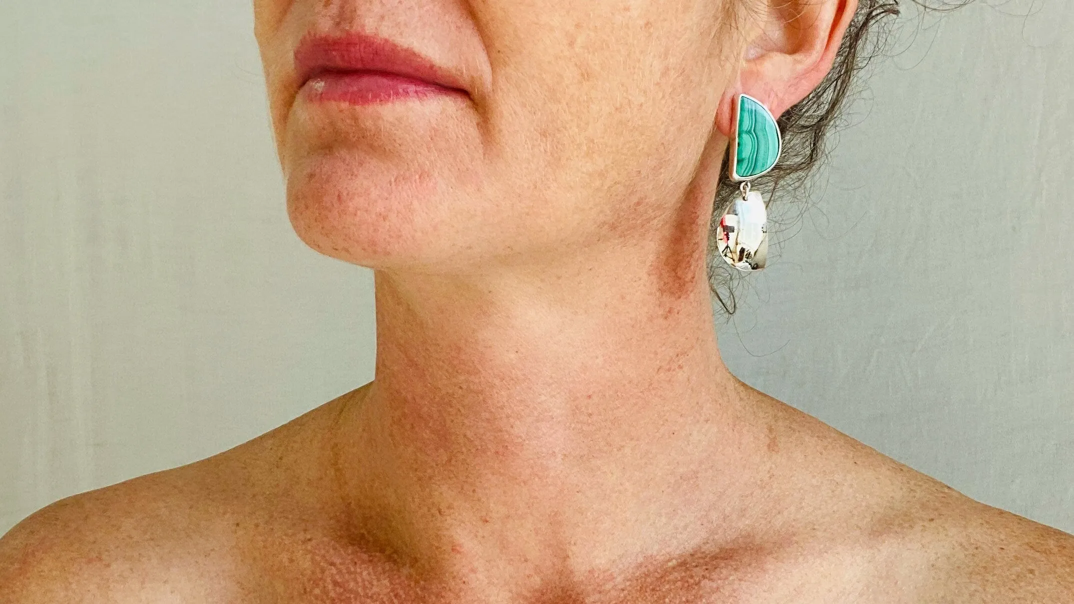 Malachite & Silver Drop Earrings. Sterling Silver. Atelier Aadya.