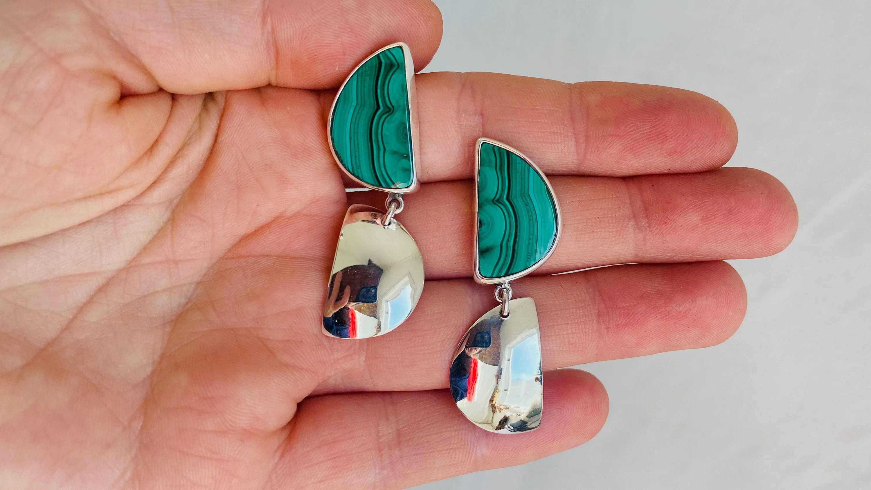 Malachite & Silver Drop Earrings. Sterling Silver. Atelier Aadya.