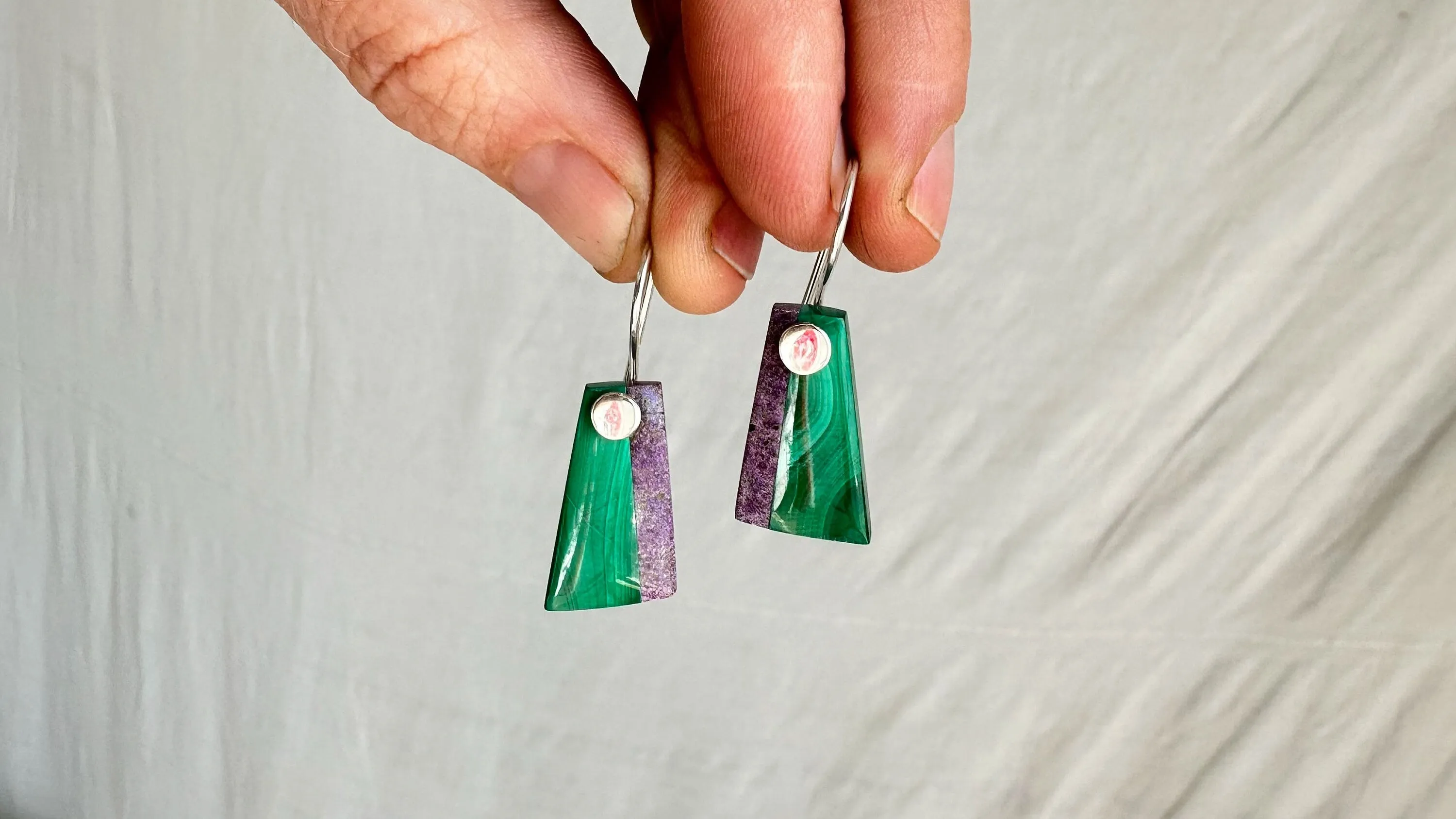 Malachite & Sugilite Earrings. Sterling Silver. Atelier Aadya. 0618