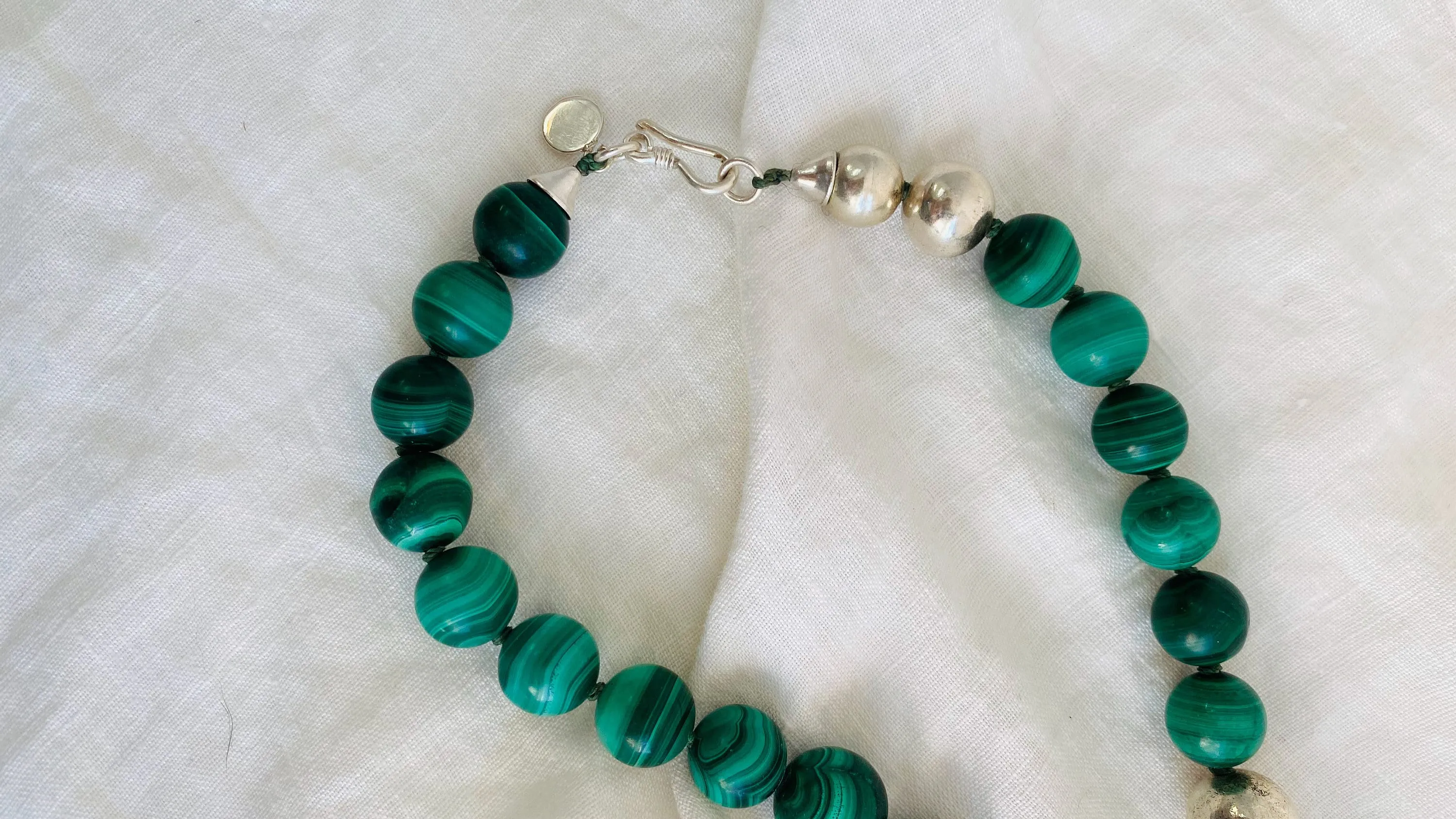 Malachite Long Necklace. Graduated Spheres Beaded Necklace. 0765