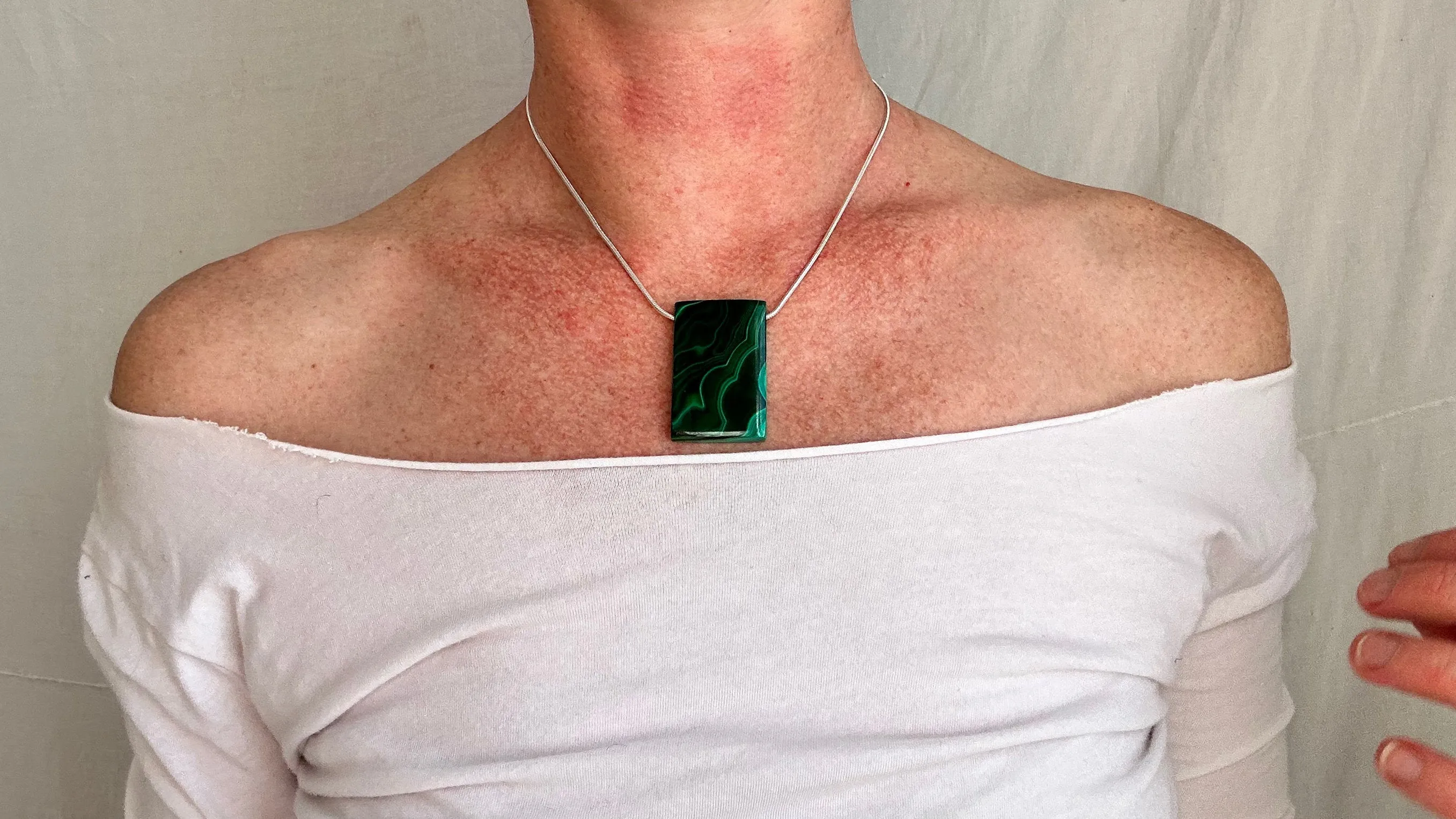 Malachite Pendant on a Silver Snake Chain. 0317.