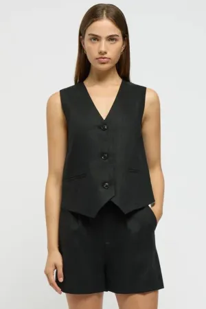 Martine Linen Waistcoat Black