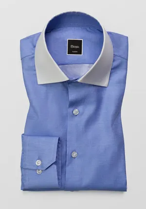 Mid Blue High Collar Shirt - Hidden Button Down