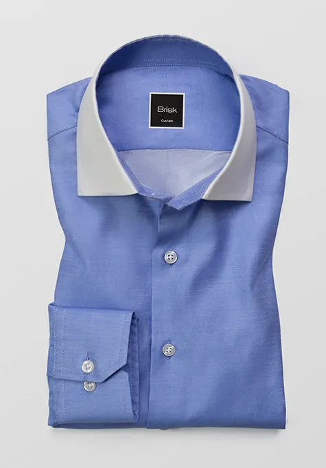 Mid Blue High Collar Shirt - Hidden Button Down