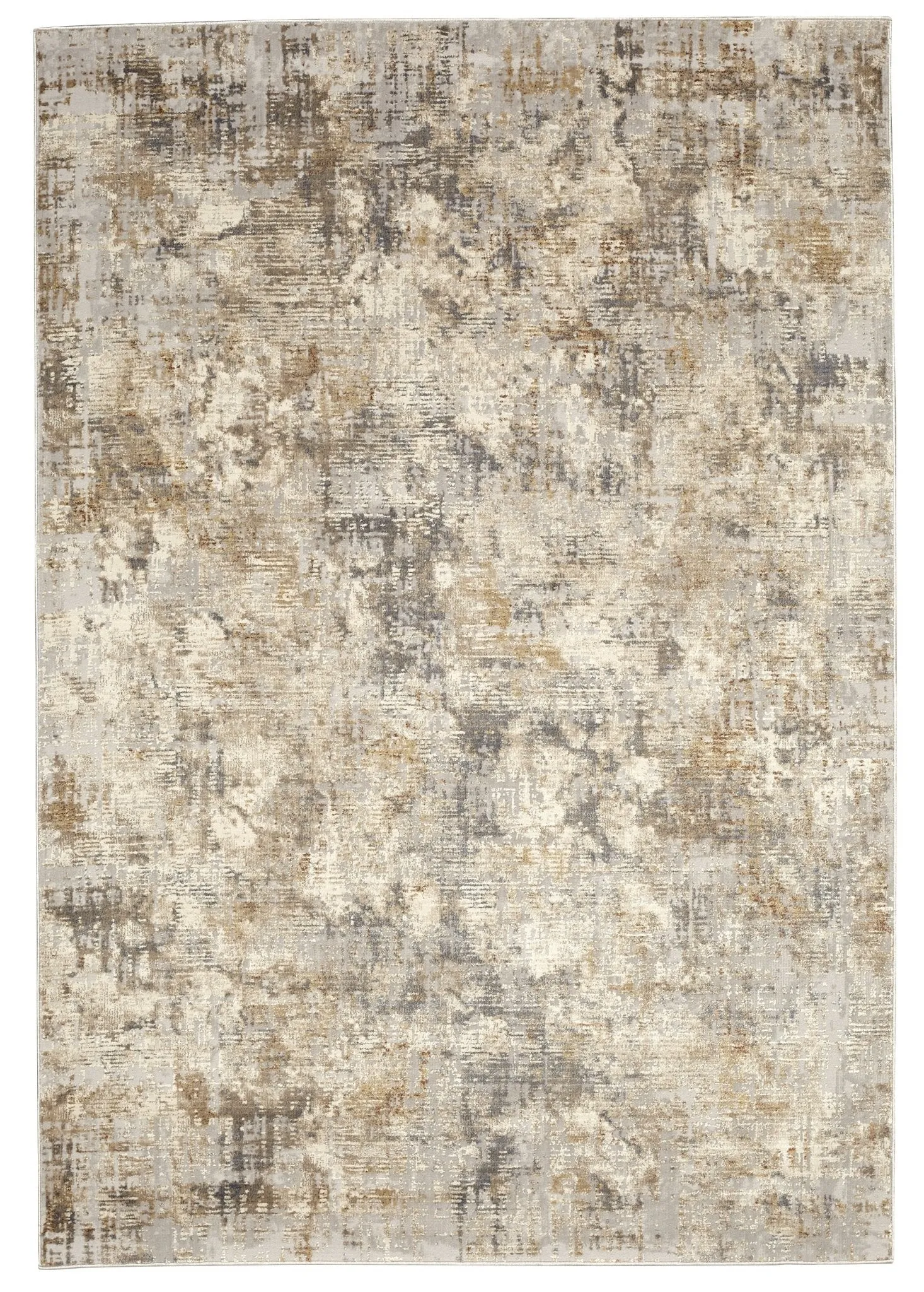 Muted Grey Ivory Distressed Striped Abstract Rug