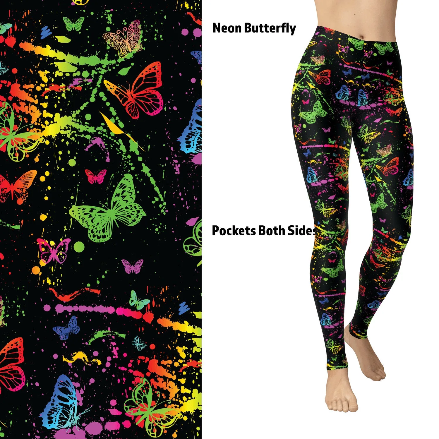 Neon Butterfly Leggings with  pockets