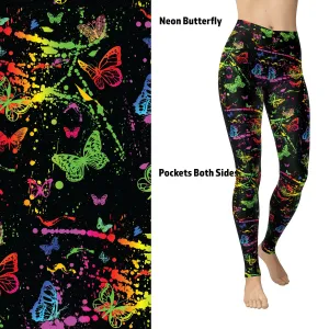 Neon Butterfly Leggings with  pockets