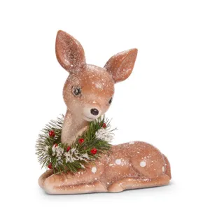 Retro Deer with Wreath - Sitting