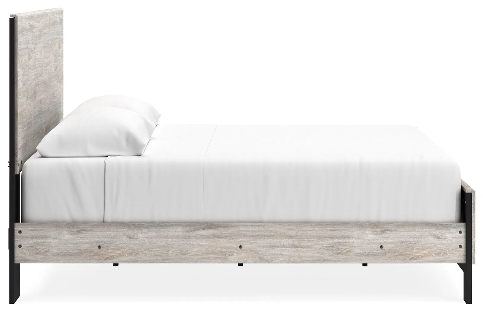 Vessalli King Panel Bed with Mirrored Dresser and Chest in Gray