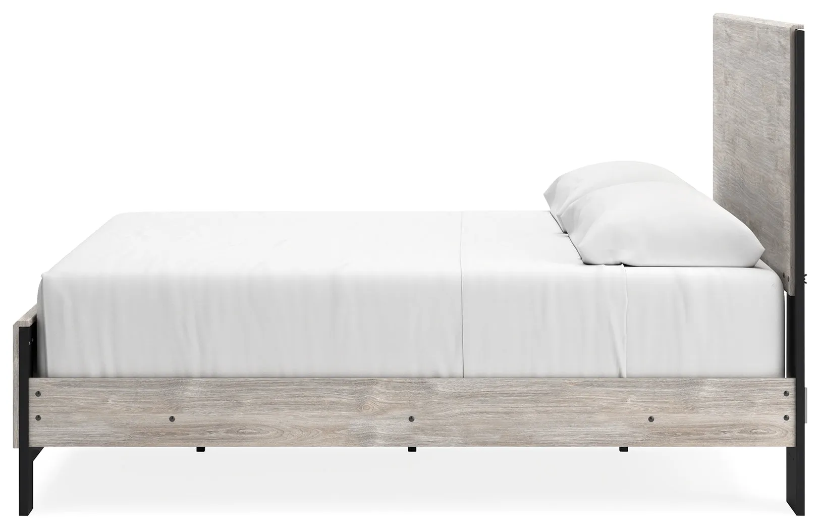 Vessalli King Panel Bed with Mirrored Dresser and Chest in Gray