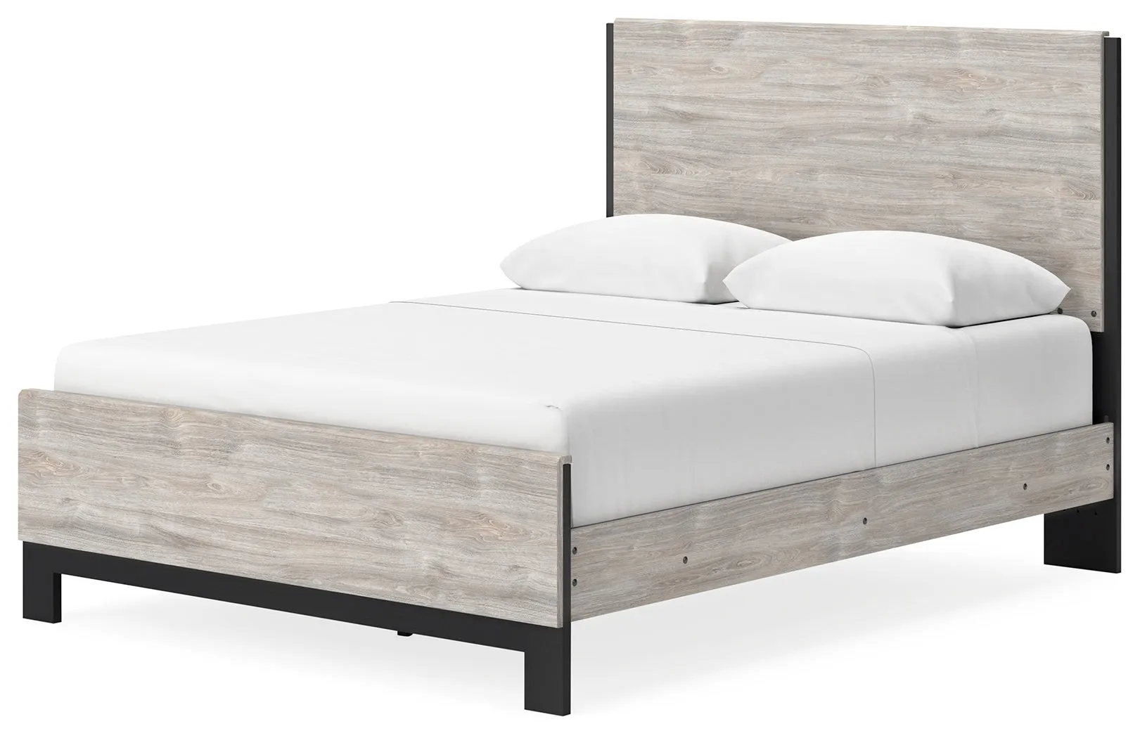 Vessalli Queen Panel Bed with Mirrored Dresser, Chest and Nightstand in Gray