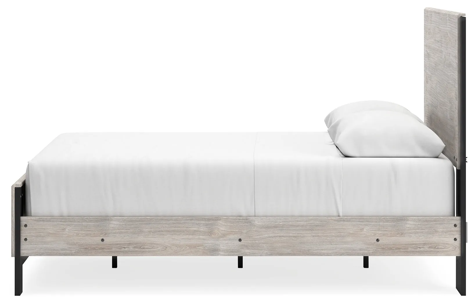 Vessalli Queen Panel Bed with Mirrored Dresser, Chest and Nightstand in Gray