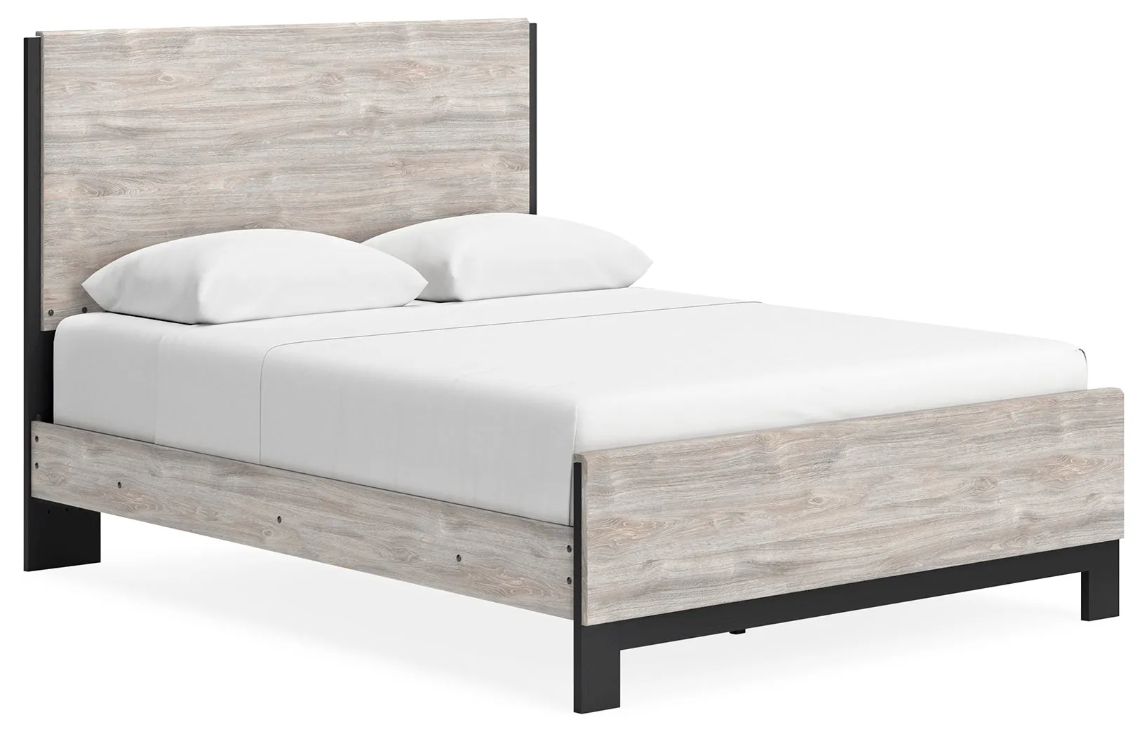 Vessalli Queen Panel Bed with Mirrored Dresser, Chest and Nightstand in Gray