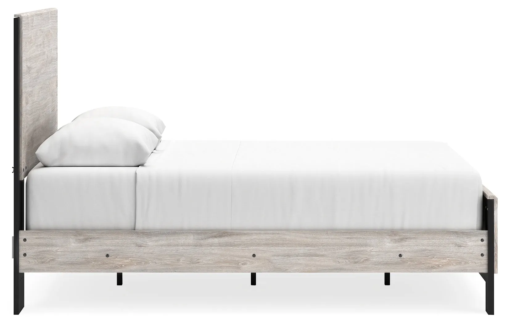 Vessalli Queen Panel Bed with Mirrored Dresser, Chest and Nightstand in Gray