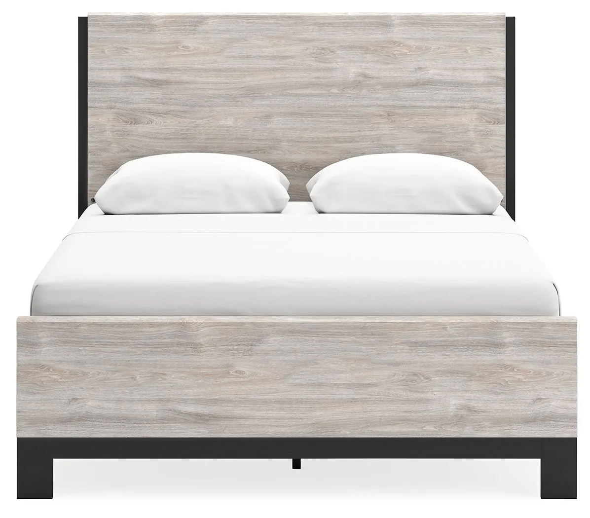Vessalli Queen Panel Bed with Mirrored Dresser, Chest and Nightstand in Gray
