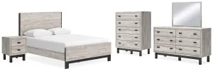 Vessalli Queen Panel Bed with Mirrored Dresser, Chest and Nightstand in Gray