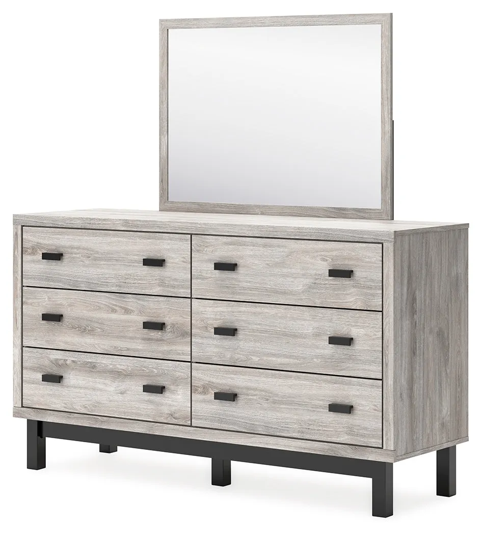 Vessalli Queen Panel Headboard with Mirrored Dresser and Nightstand in Two-tone