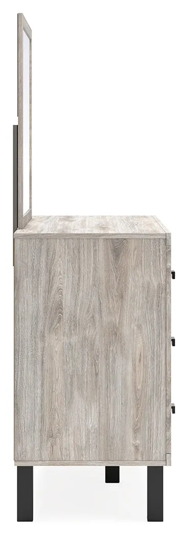 Vessalli Queen Panel Headboard with Mirrored Dresser and Nightstand in Two-tone