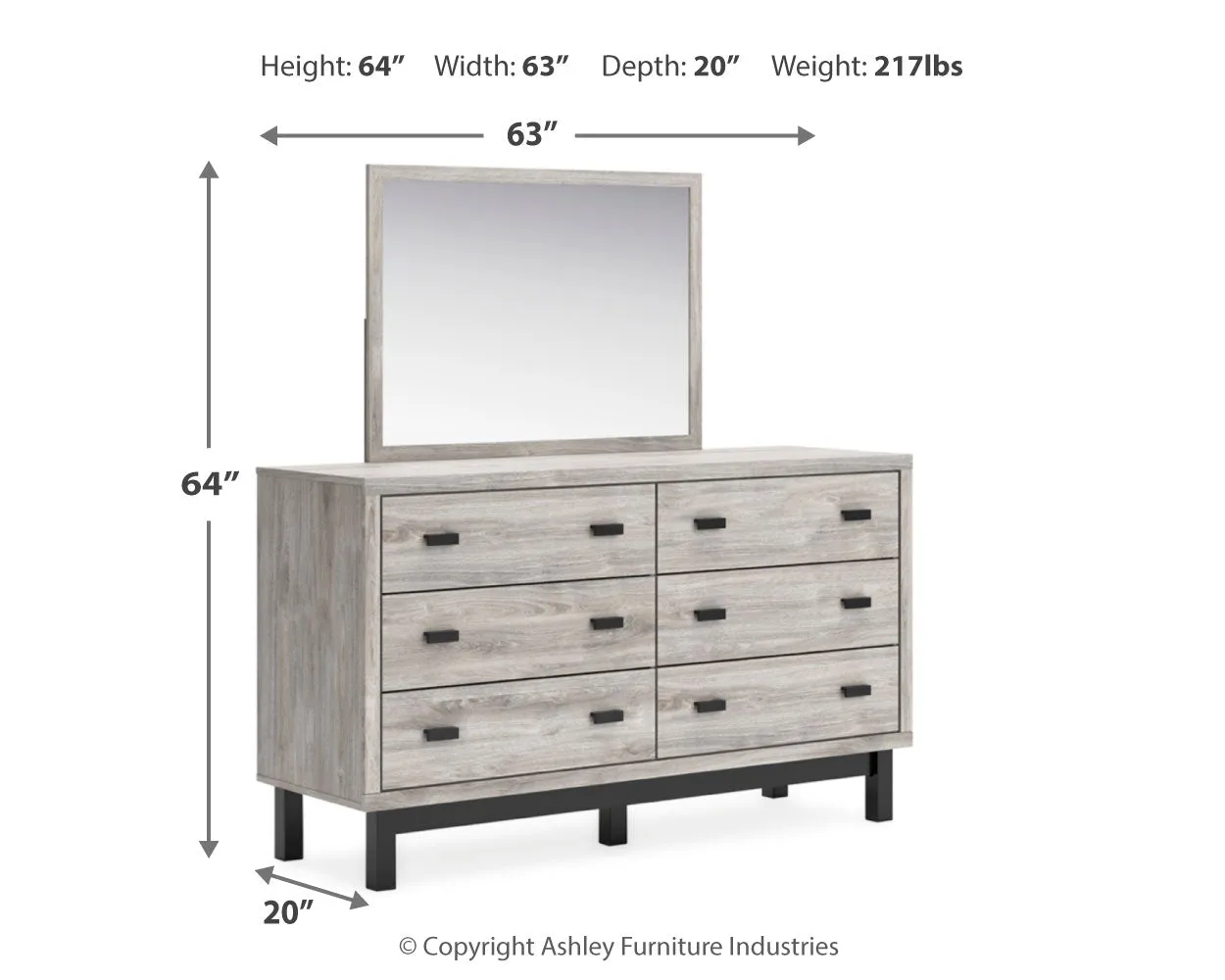 Vessalli Queen Panel Headboard with Mirrored Dresser and Nightstand in Two-tone