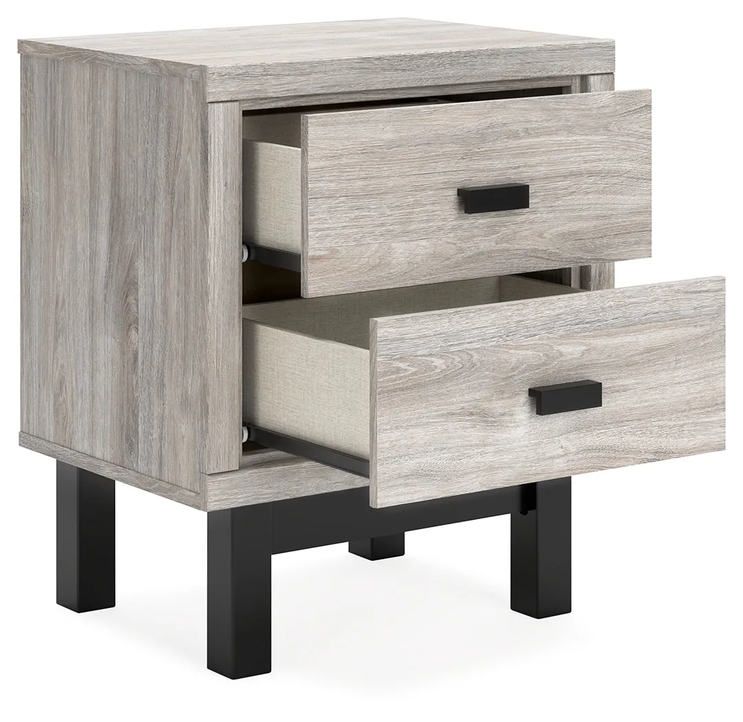 Vessalli Queen Panel Headboard with Mirrored Dresser and Nightstand in Two-tone