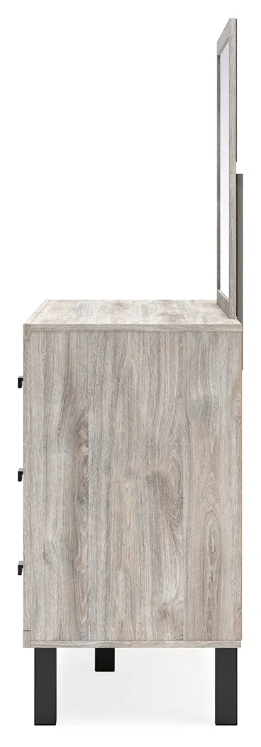 Vessalli Queen Panel Headboard with Mirrored Dresser and Nightstand in Two-tone