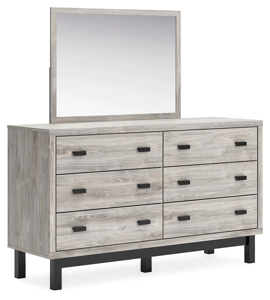 Vessalli Queen Panel Headboard with Mirrored Dresser and Nightstand in Two-tone