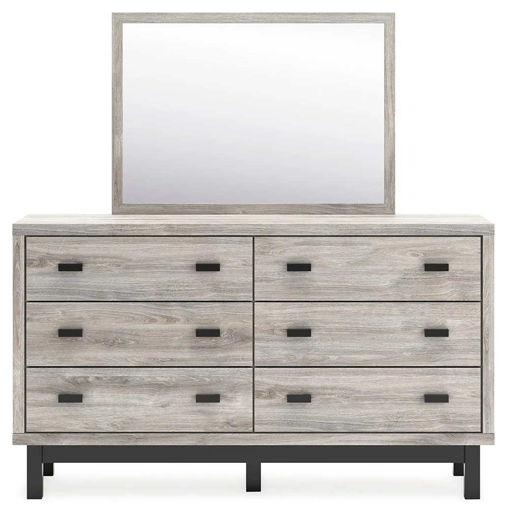 Vessalli Queen Panel Headboard with Mirrored Dresser and Nightstand in Two-tone