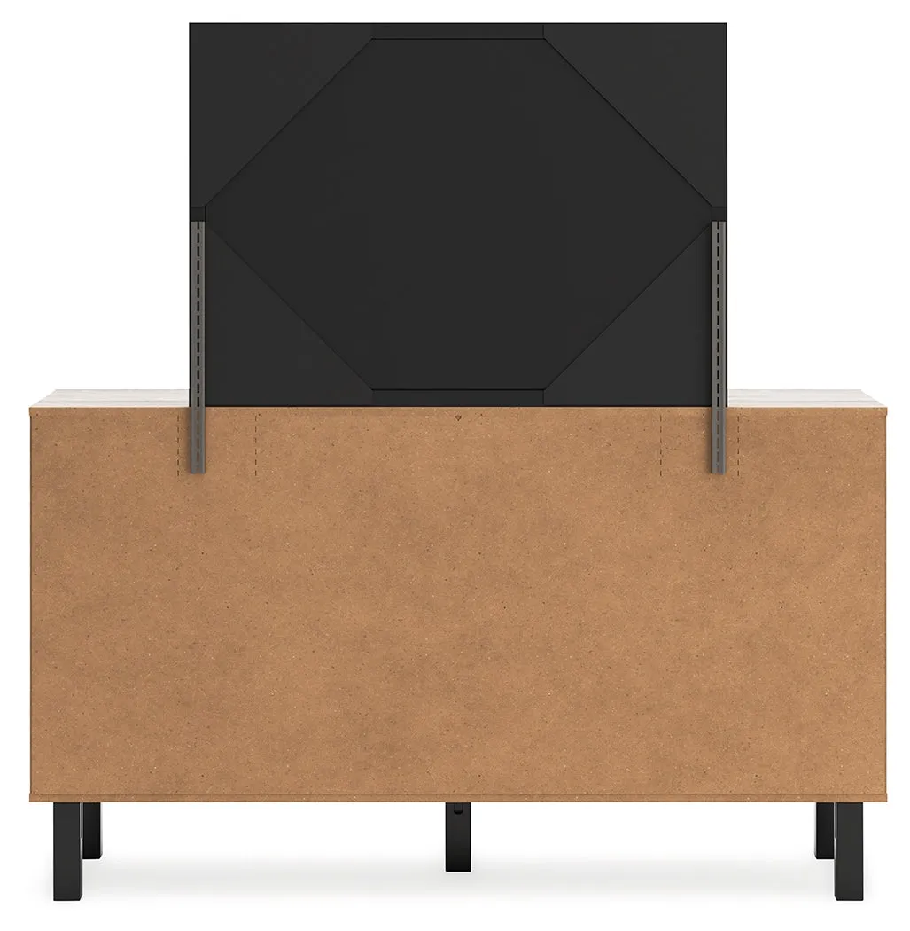 Vessalli Queen Panel Headboard with Mirrored Dresser and Nightstand in Two-tone